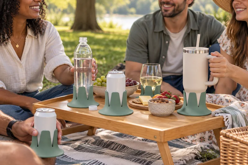 Family at park blanket picnic adult water on broad small solid picnic tray with full base supported. AI lifestyle illustration.